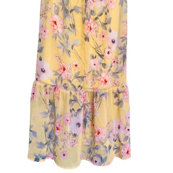 Luxology Floral Overlay V-neckline Flowy Maxi Dress Romantic Summer Size Small - Picture 9 of 12